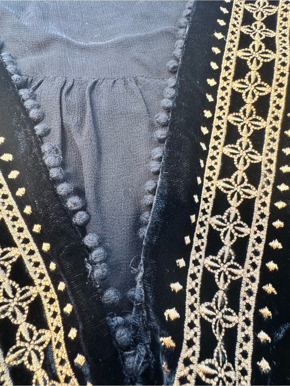 Rahi Black Embroidered V-Neck Smocked Long Sleeve Mini Dress Size L - Picture 6 of 9